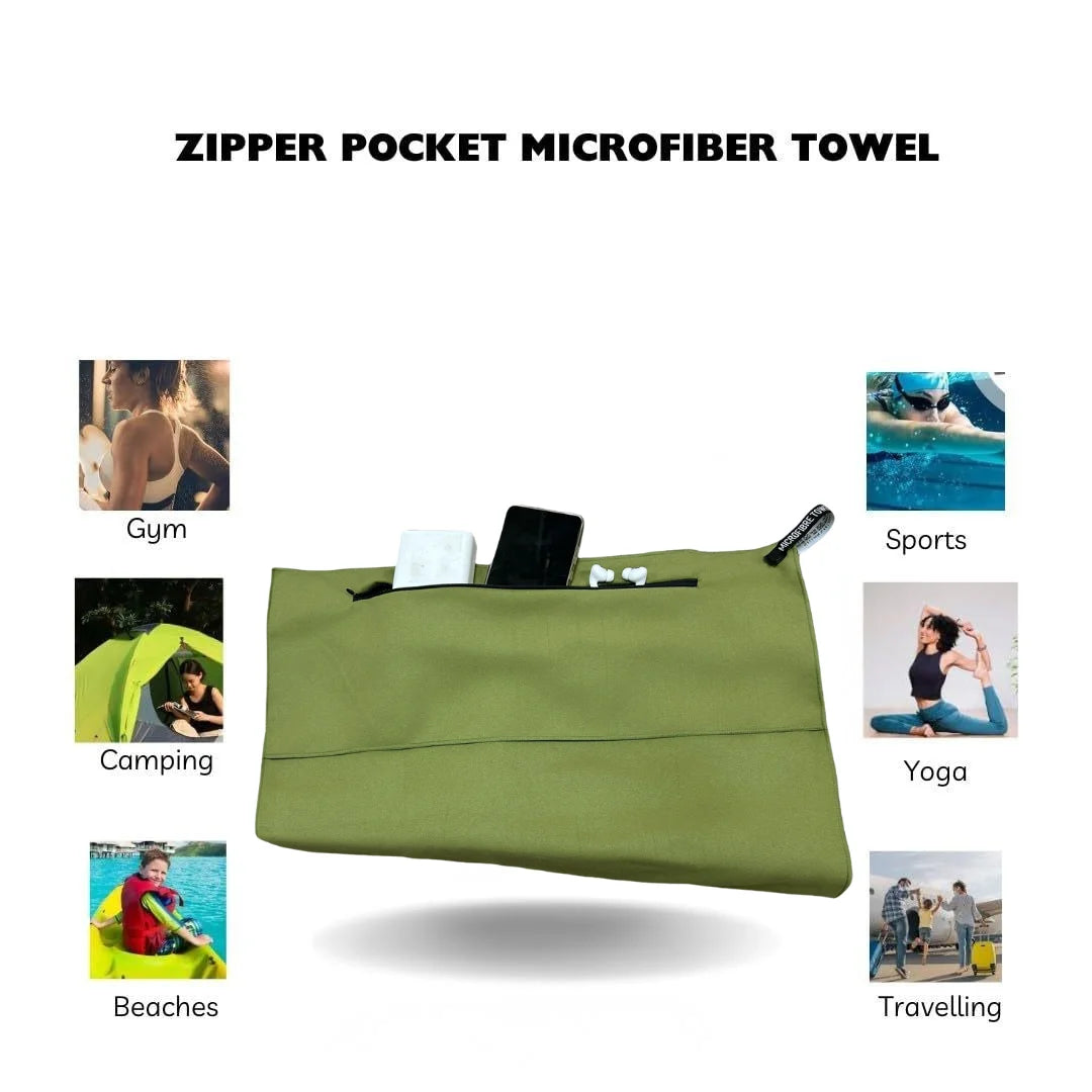 Gym Fitness Sports Towel with Zipper Pocket  Quick Dry Sweat-Wicking Stores Phone/Keys  CrossFit Training Workout Weightlifting