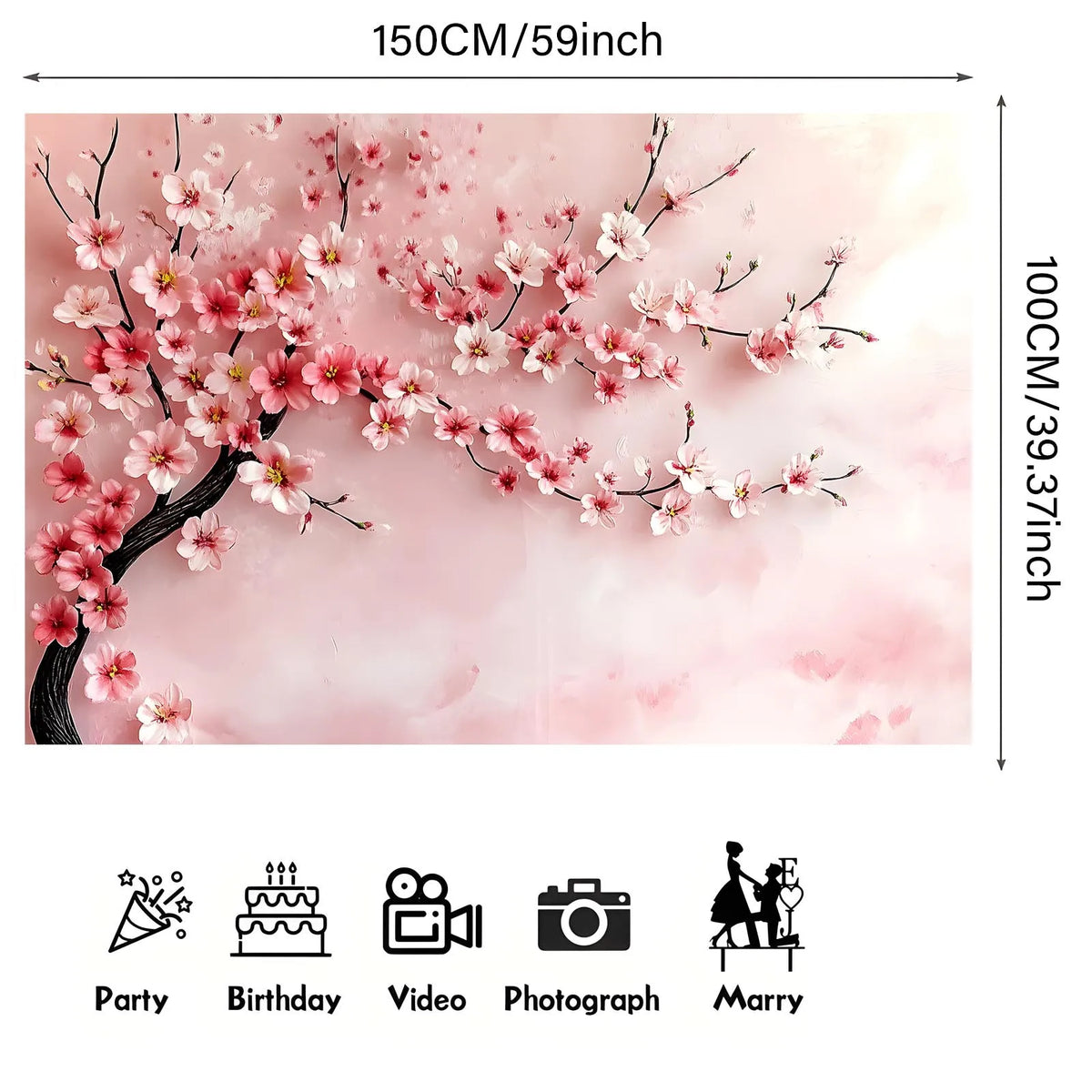 One cherry blossom background flag, wall decoration, suitable for studios, birthdays, anniversaries, weddings