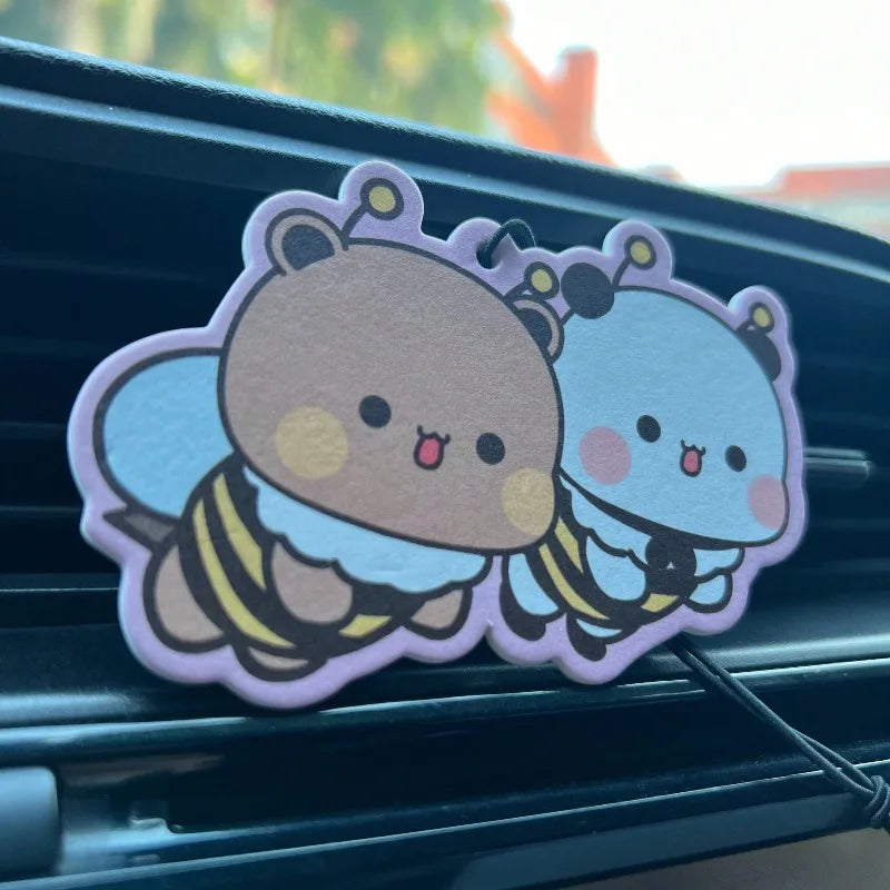 BUBU & DUDU cute bear car freshener pendant — fits vents, mirrors,Great as a scent strip, mirror charm