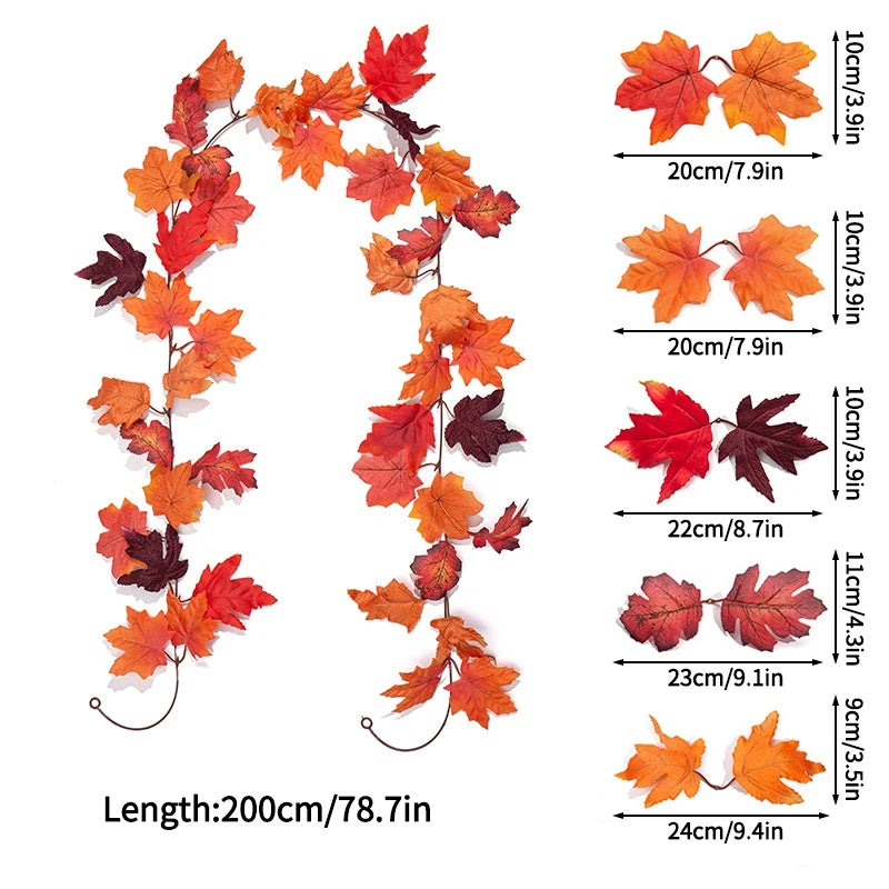 Artificial Maple Leaf Garland Rattan Fake Fallen Leaves Vine  Thanksgiving Halloween Wedding Festival Atmosphere Autumn Decor