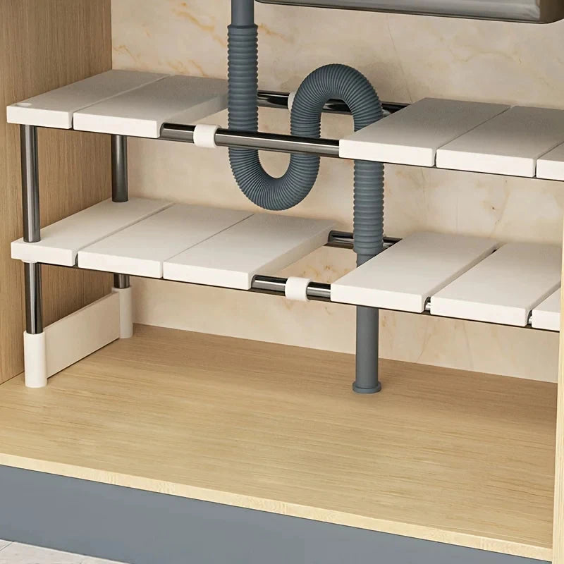 Adjustable Expandable Under Sink Storage Rack Multi-layer Cabinet Organizer Space-Saving Pot Holder for Kitchen Bathroom