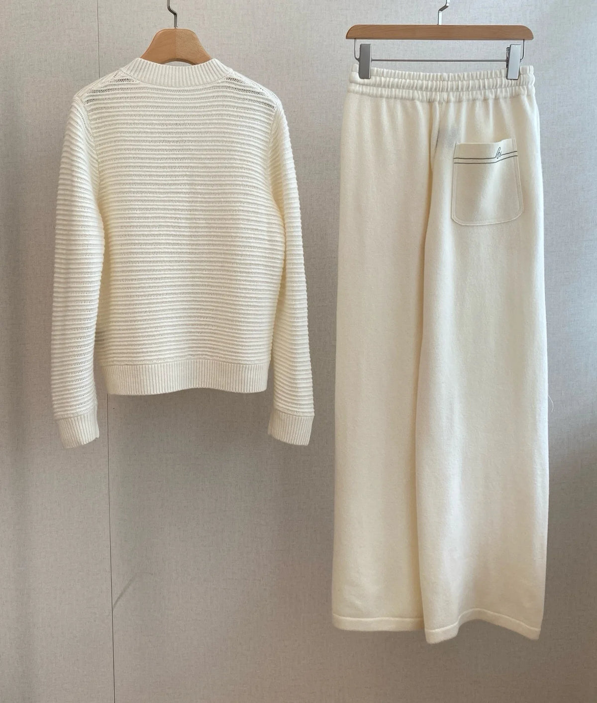 Textured Striped Knit Co-ord Set Zip Up Long Sleeve Jacket & High Waist Wide Leg Pants For Women