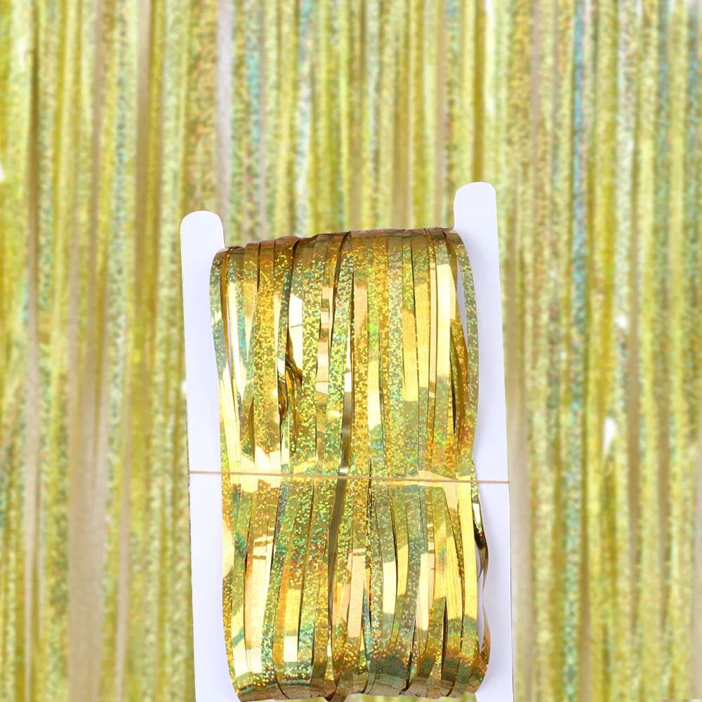 Metallic Tinsel Foil Fringe Curtains Photo Backdrop Glitter Streamers Foil Fringe Backdrop Curtain for Xmas Wedding Background