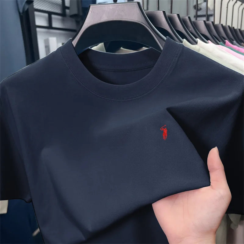 Unisex Classic Pony T Shirts 100% Cotton Crew Neck Short Sleeve Solid Color Basic Tee Men Women Summer Casual Polo Tops