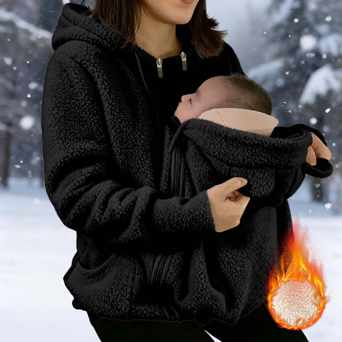 Autumn Winter Kangaroo Baby Carrier Hooded Jackets For Women Casual Hooded Mommy Outerwear Thickened Fleece Baby Pocket Jackets