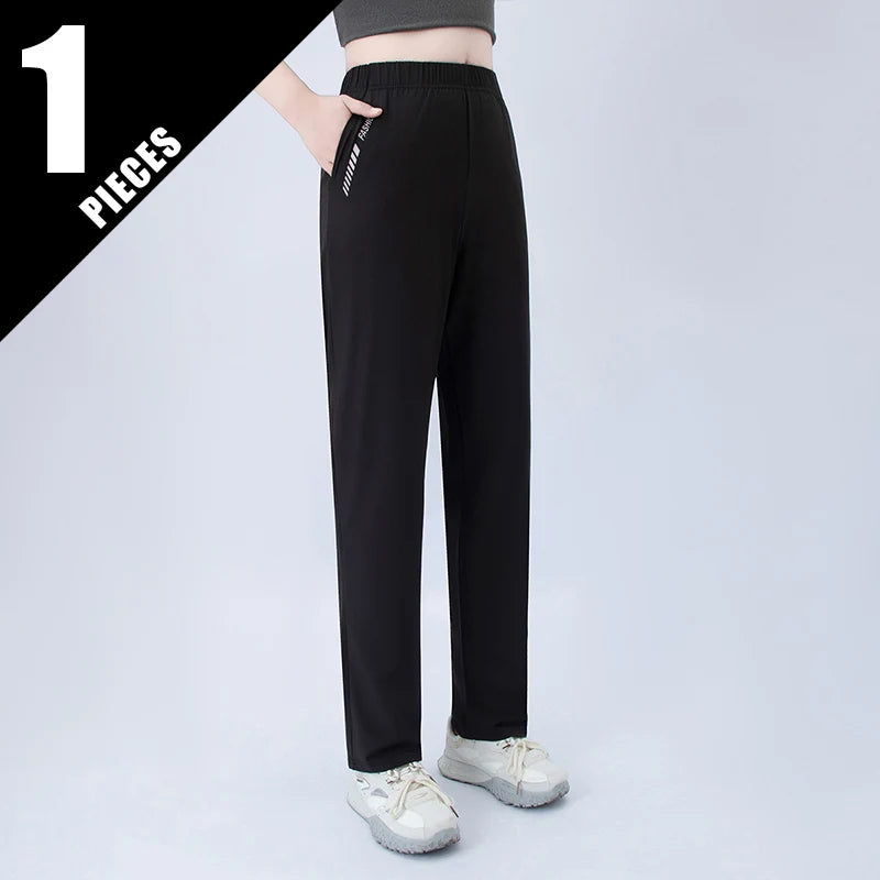 1/3 Piece Set Summer Women's Letter Printed Pocket Casual Pants, Comfortable Plus Size Youth Student Sports Running Harem Pants