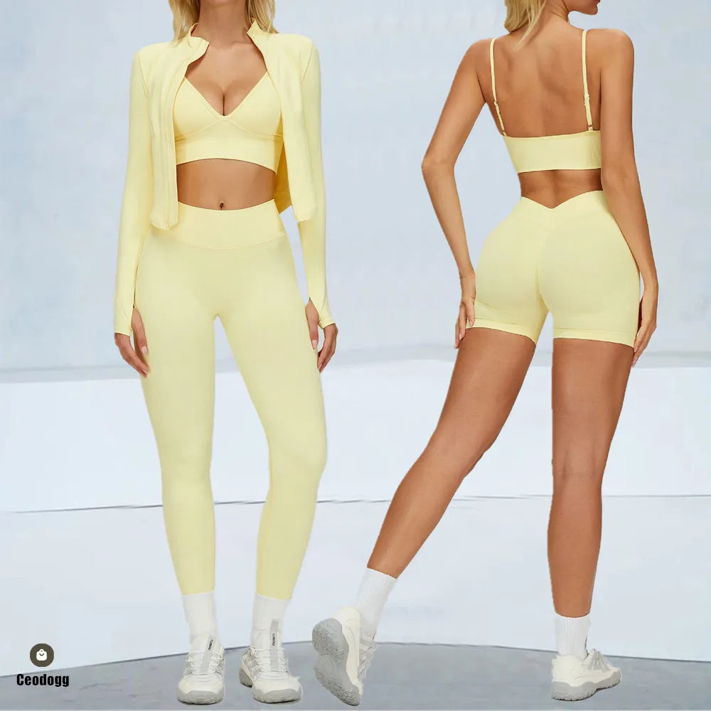 2/3PCS Seamless Yoga Set Gym Workout Athletic Wear Women Legging Fitness Bra Crop Top Long Sleeve Sports Shorts Activewear XP272