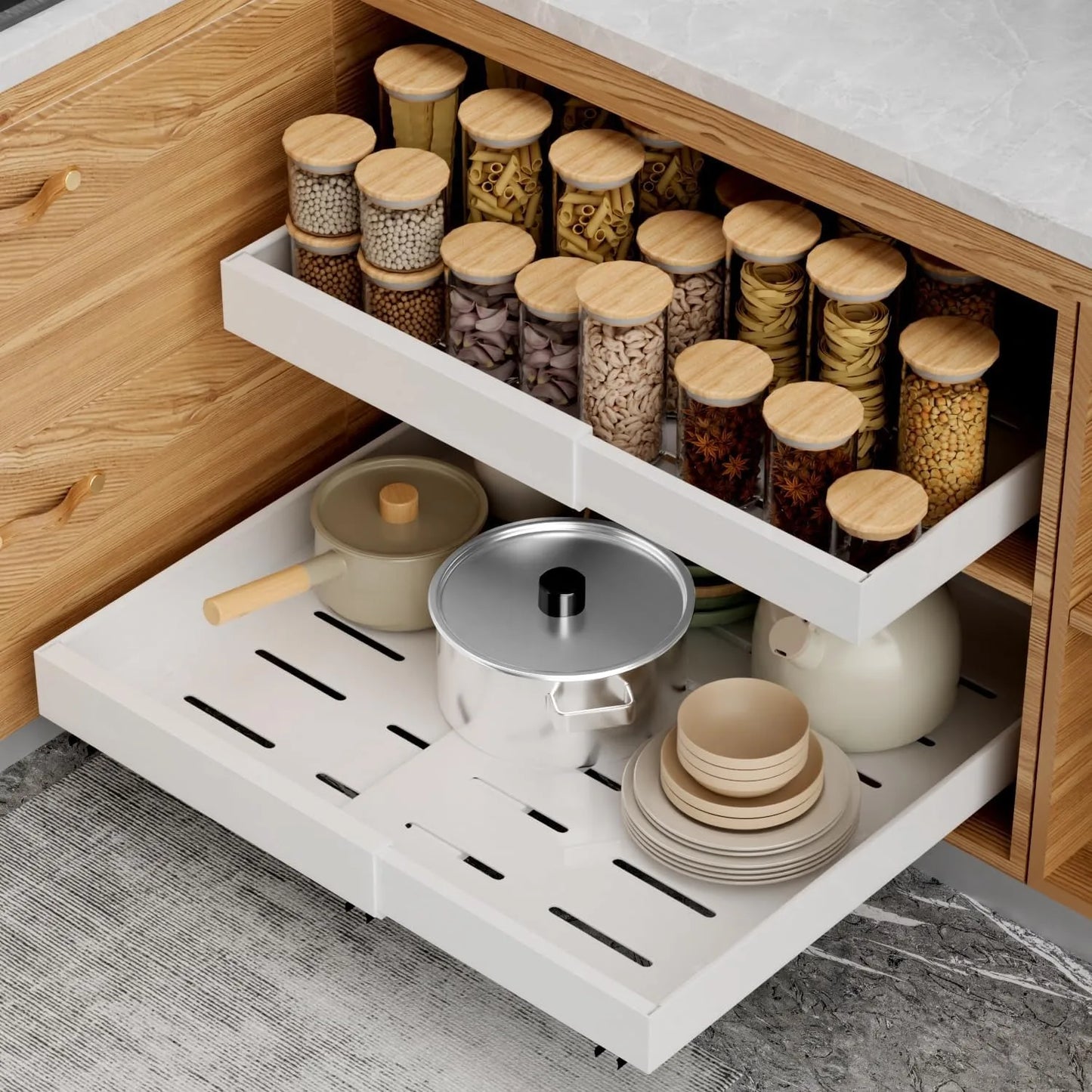 Pull Out Cabinet  Storage Rack with Adhesive Expandable Slide out Drawers for Kitchen Under Sink Organizer , Storage Shelf