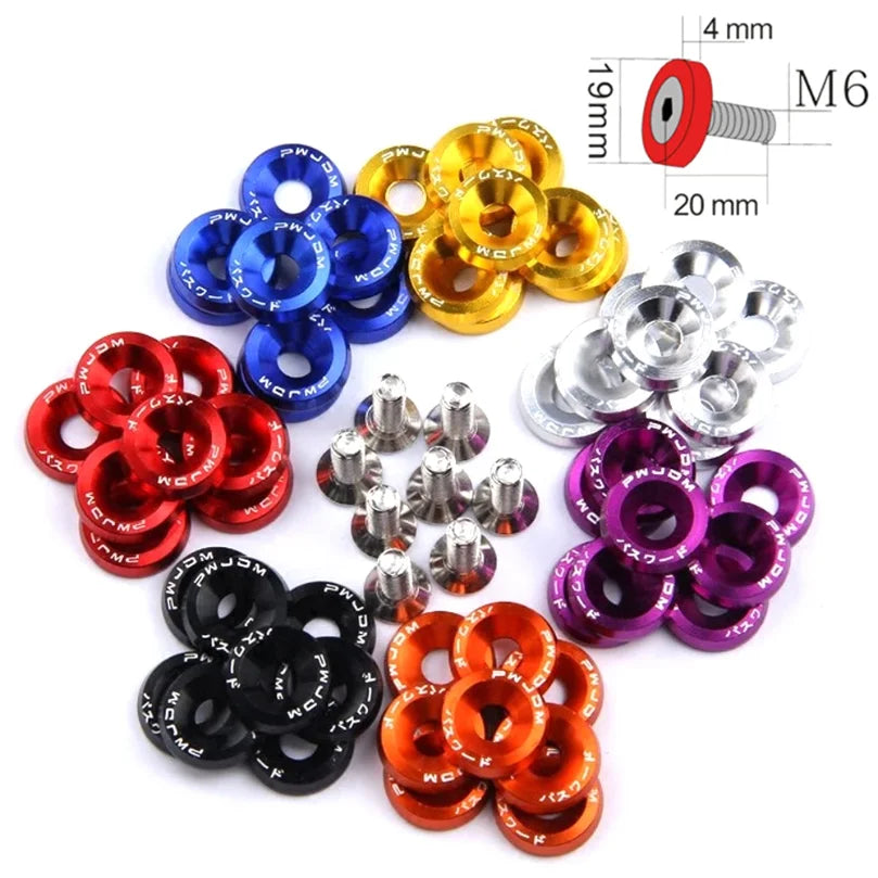 1Set Billet Aluminum Fender Bumper Washer Bolt Engine Bay Screw Dress Up Kit JDM M6x20mm Bolts  2026   NEW