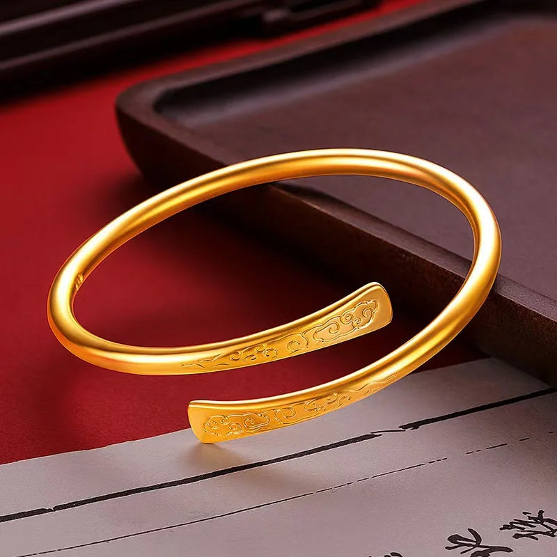 Women Men 14K Gold-Plated Stainless Steel Open Bangle Punk Temperament Couple Jewelry Free Custom Engraving Wholesale Gift