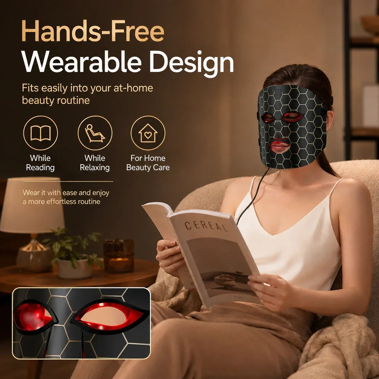 7 Color LED Face Mask Full Face Beauty Device USB-C Rechargeable 5/10/15 Min Timer Adjustable Strap Home Skin Care Mask Portable