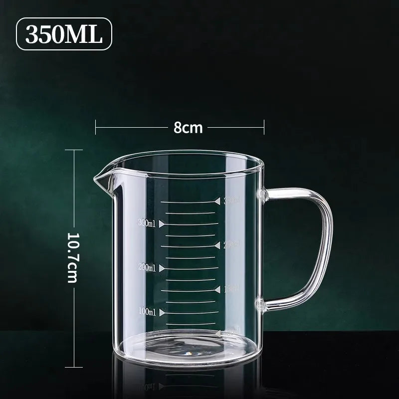 YWDL 1/2pcs Glass Measuring Cup With Handle Heat-resistant Laboratory Beaker Kitchen Milk Coffe Measuring Mug 250/350/500/1000ml