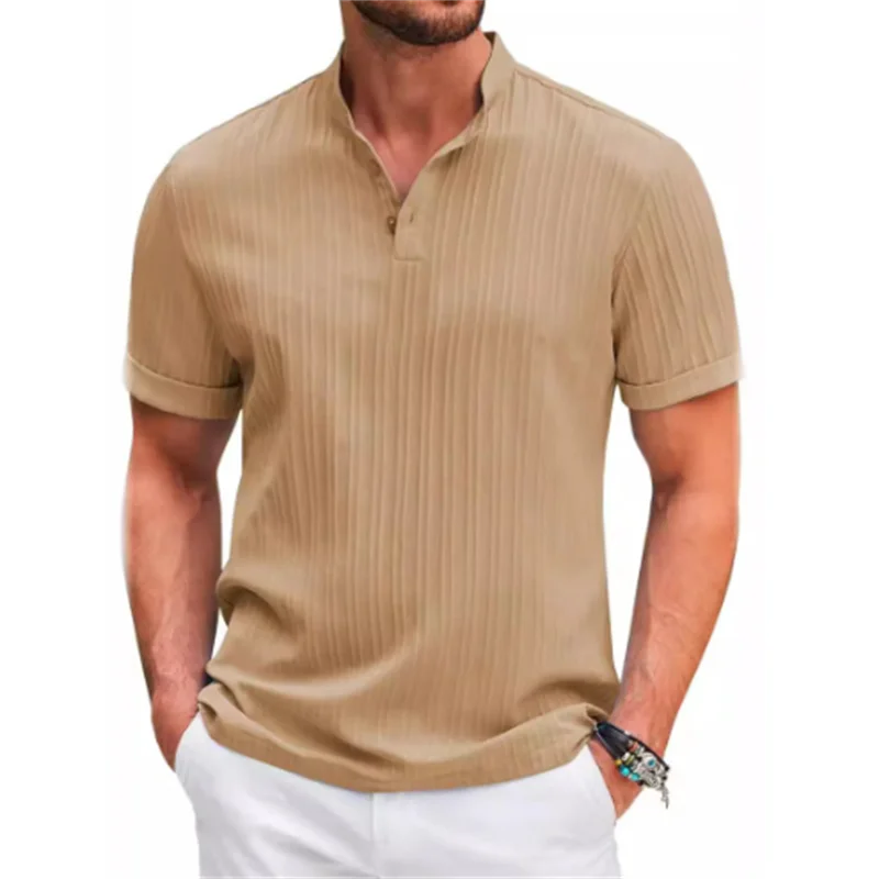2025 Summer New Men's quick-drying Shirts Striped Jacquard Shirt Breathable Casual Comfortable Stylish Casual Short-Sleeved Top