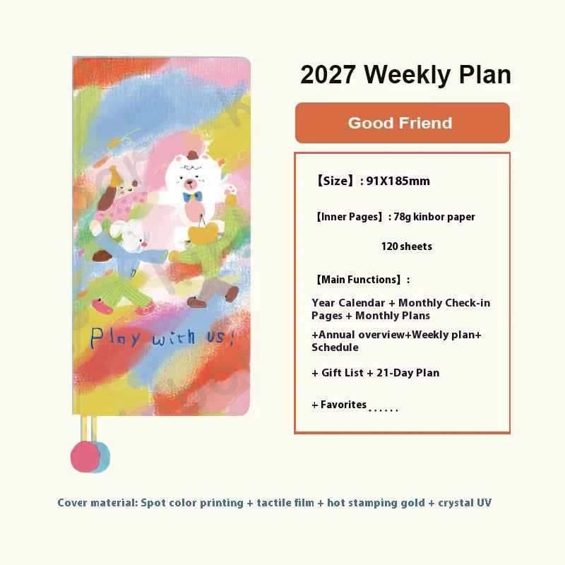 Newest Kinbor 2027 Notebook Agenda Weekly Planner 52g BaChuan Paper Pocket Journal Plan Book Travel Recording School Supplies