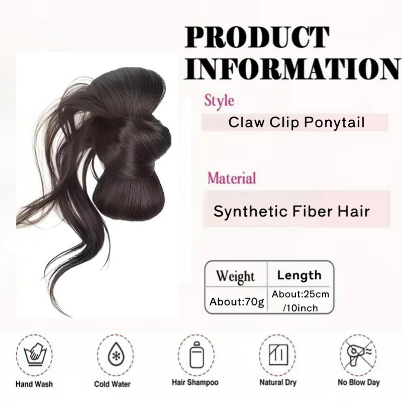 Low Side-Tie Synthetic Claw Clip Ponytail Hair Extensions With Elegant Lazy Style Dragon Beard Bun Hairpiece for Women Daily Use