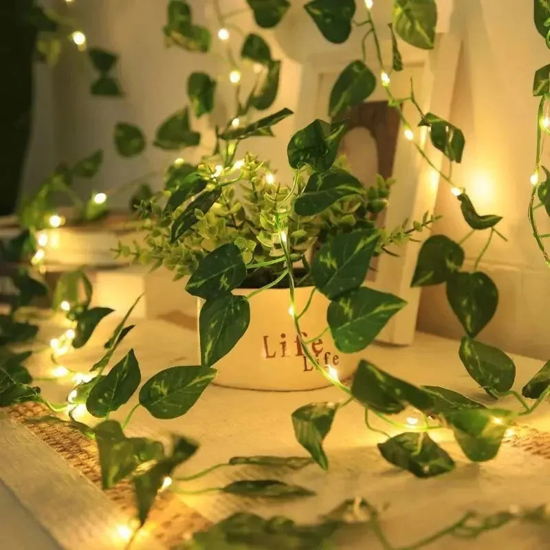 Christmas Battery Powered 2M-10M LED Ivy Fairy Lights Artificial Green Leaf String for Home Wedding Wreath Decor