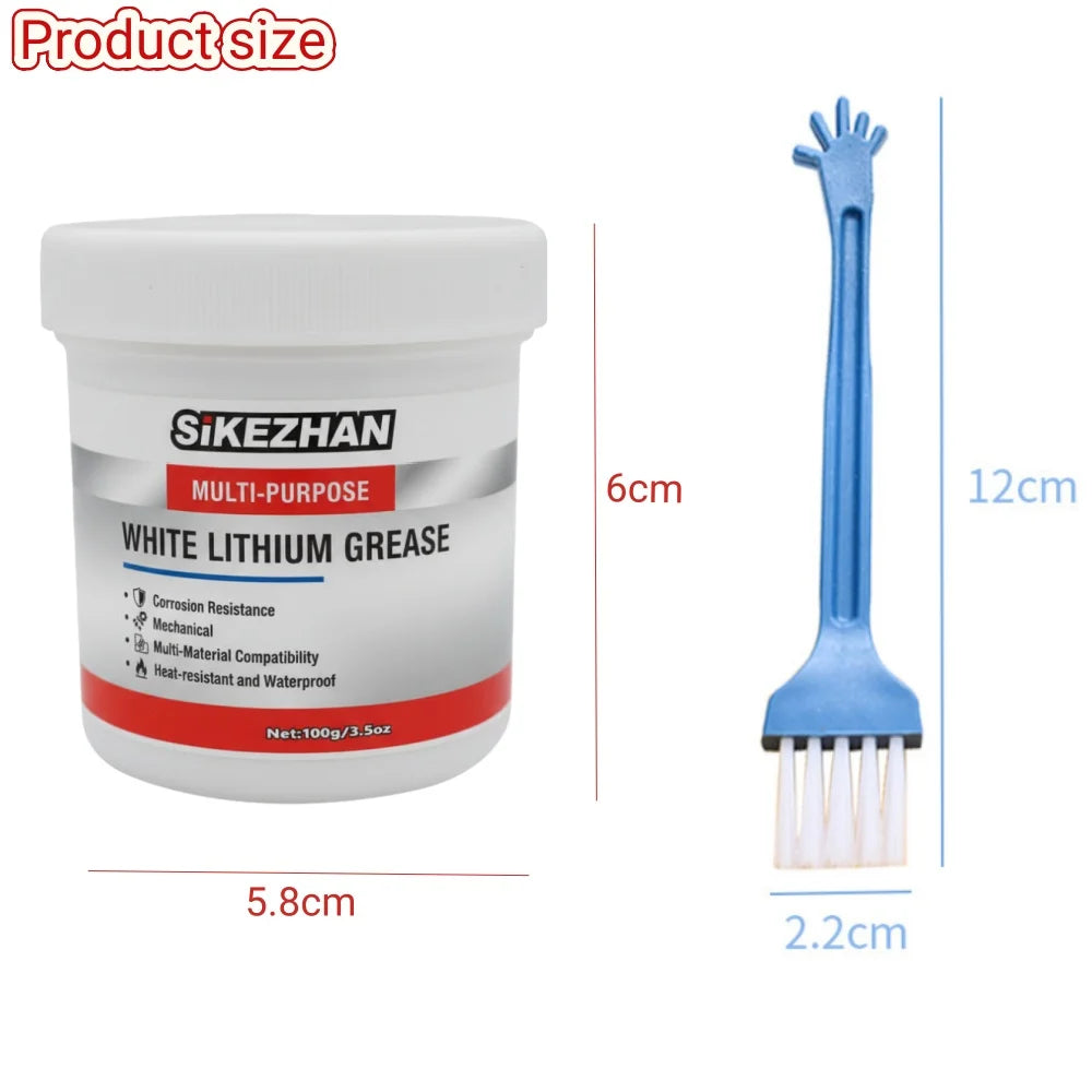 Multi-Purpose White Lithium Grease by SIKEZHAN, Lubricant with Brush for Garage Doors, Bearings & Automotive
