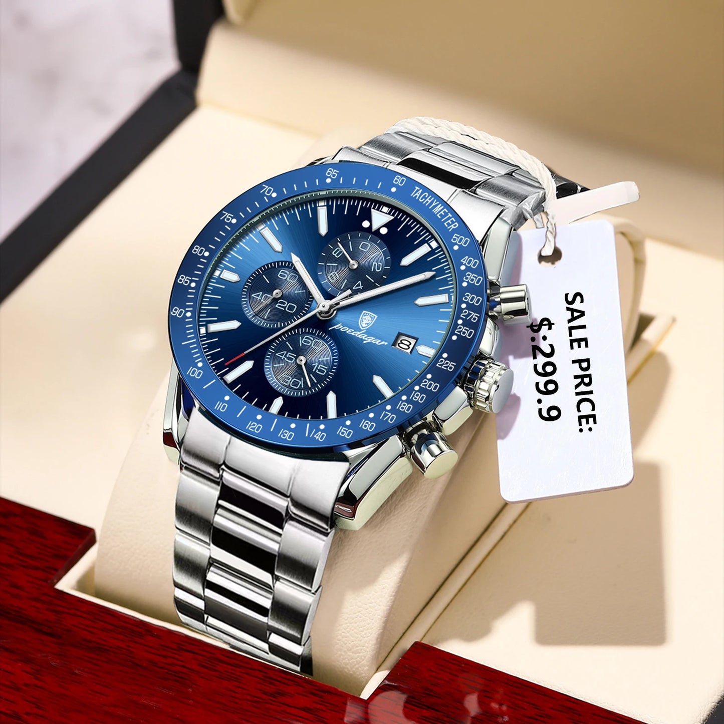 POEDAGAR Luxury Man Watch Chronograph Waterproof Luminous Date Men's Quartz Wristwatch Fashion Sport Stainless Steel Men Watches