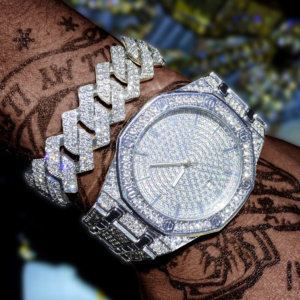 Men's Iced Watch Men's Gold Watch Hip Hop Fashion Cool Bling Gold Diamond Luxury Men's Watch Direct Delivery Relogio
