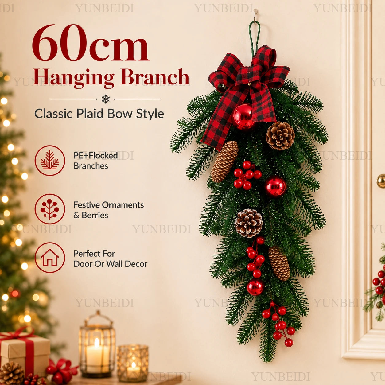 Artificial Christmas Branches PE Material Christmas Wreath 20CM/60CM for Home Windows Doors and Walls Christmas Decorations