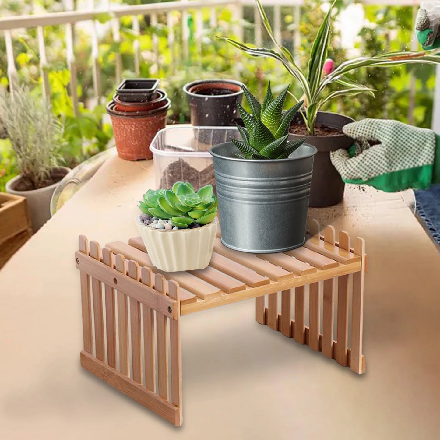Flower Shelf Wooden Tabletop Plant Support Stand Simple Flower Pot Display Rack for Home Patio Lawn Garden Planter Holder