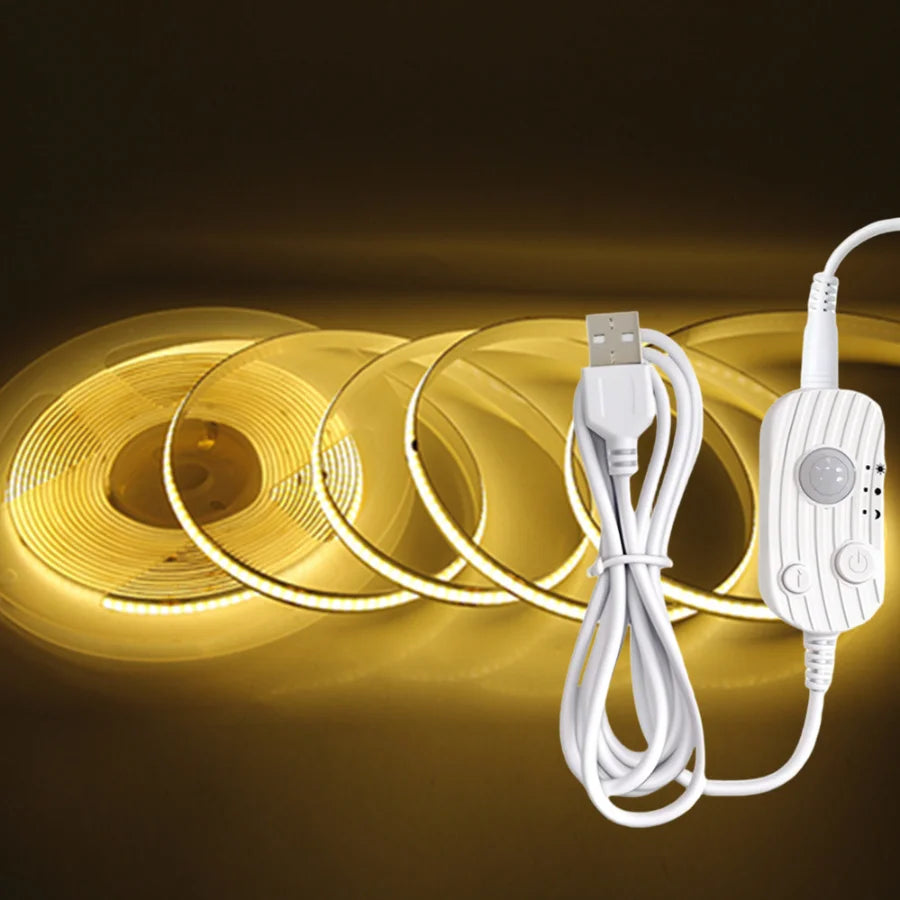 USB Motion Sensor 8mm COB LED Strip DC5V 3 Modes Dimmable Induction Night Light for  Bedroom TV Backlight Kitchen Cupboard Decor
