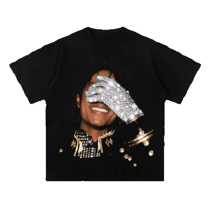 Summer Men's MJ Michael Jackson Printed CottonNeutral O-Neck Short Sleeve Men's and Women's Fashion Hip Hop T-shirt Fan Gift