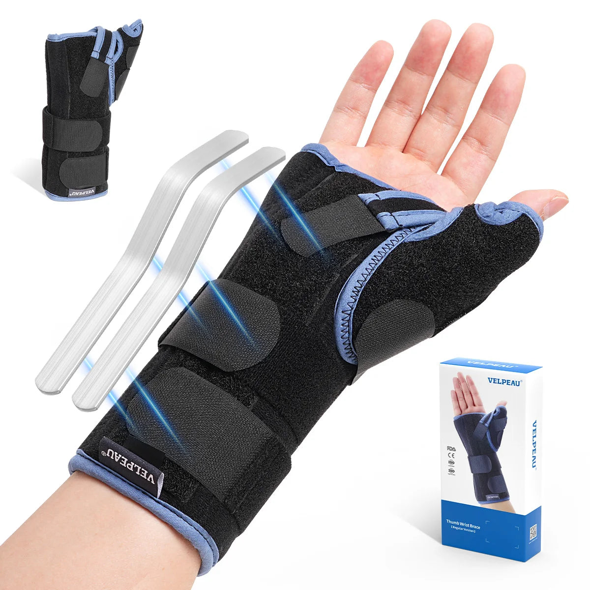 VELPEAU Wrist Splint with Thumb Stabilizer for Tendonitis, De Quervain's Tenosynovitis and Arthritis Pain, Wrist Joint Brace