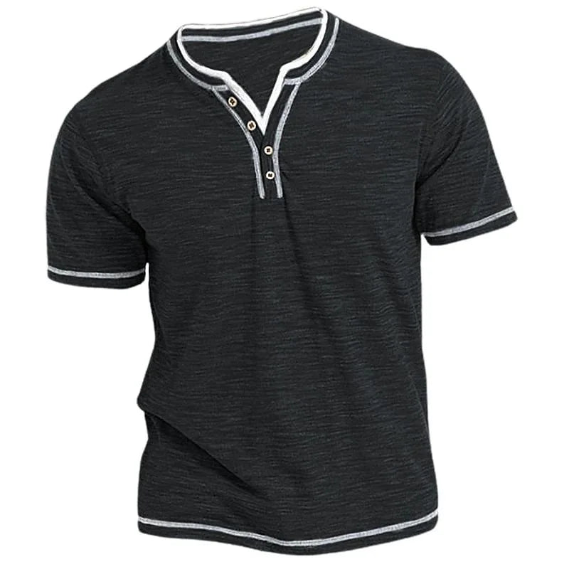 New Arrival Small V-neck Short Sleeve T-shirts Men's Casual Henley Collar Shirt Casual Slim Elastic Tops Tees Bottoming Shirts