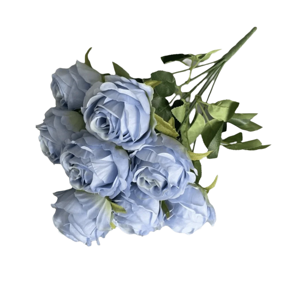 Multicolor Rose Artificial Flower 9 Heads Green Leaves Lifelike Flowers Desktop Ornament Photo Props Flower Bouquet Gift