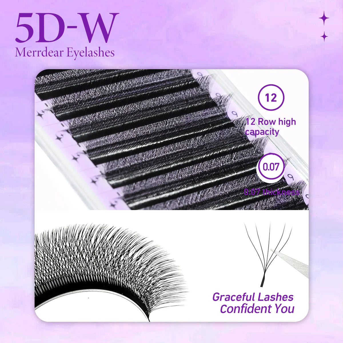 Merrdear W-Shape 5D W Eyelash Extensions 0.07mm/0.10mm Light Dense False Lashes for Beauty Makeup Salons