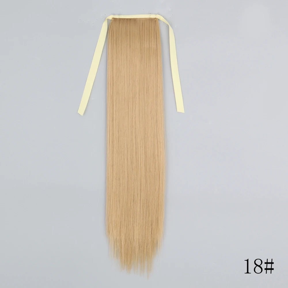 LISI GIRL Synthetic Hair 22''34'' Long Straight Ponytail Wrap Around Ponytail Clip in Hair Extensions Black Hairpiece Headwear