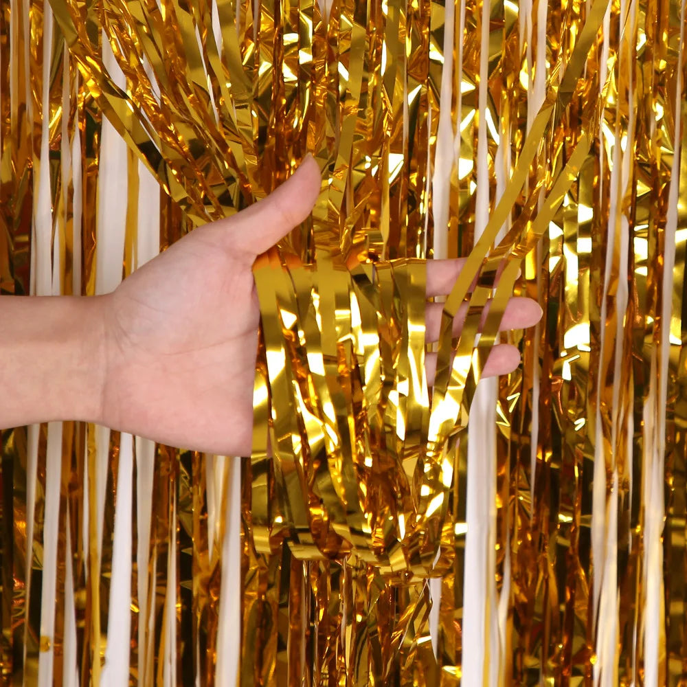 Metallic Tinsel Foil Fringe Curtains Photo Backdrop Glitter Streamers Foil Fringe Backdrop Curtain for Xmas Wedding Background