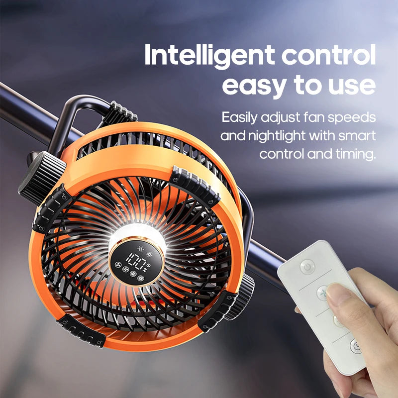 6 in 1 Portable Outdoor Camping Fan 20000mAh Rechargeable Wireless Tent Ceiling Fan 4 Speed Adjustment LED Lighting Power Bank