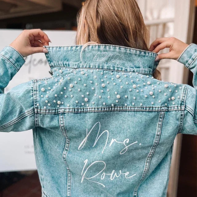Custom Bride Jean Jacket Future Mrs Pearl Bride Jackets Personalized Bridal Gift Wifey Customized Name Denim Wedding Coats Tops