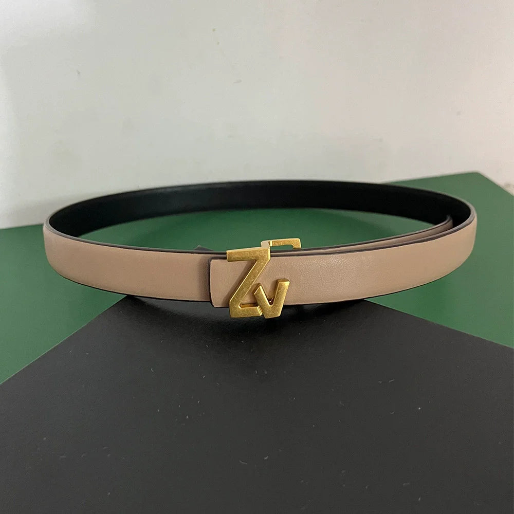 Luxury thin 25mm Reversible Leather Brand Belt Women Design Lady Girl Belt for women Waist Belt Chic Dress Party Belt for jeans