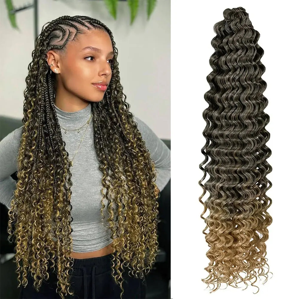 Deep Wavy Twist Crochet Hair Boho Braid Hair Synthetic Curly Hair Crochet Braids High Temperature Fiber Braiding Hair Extensions