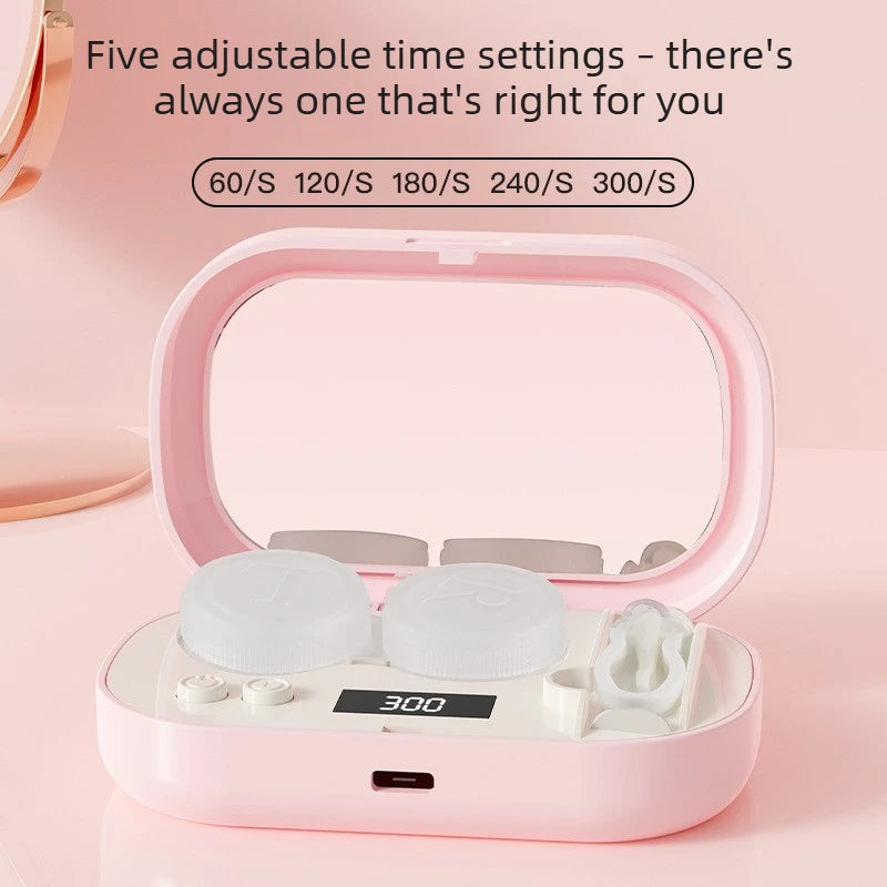 Portable Ultrasonic Contact Lens Cleaner Case With Detachable Storage Box High Frequency Cleaning LCD Display Protein Removal