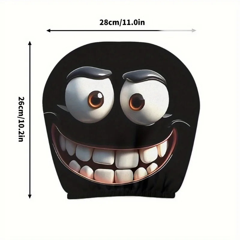 2pcs Funny Big-Eyed Cartoon Print Car Headrest Cover, Suitable For Travel And Daily Commuting,For Halloween Christmas Holiday
