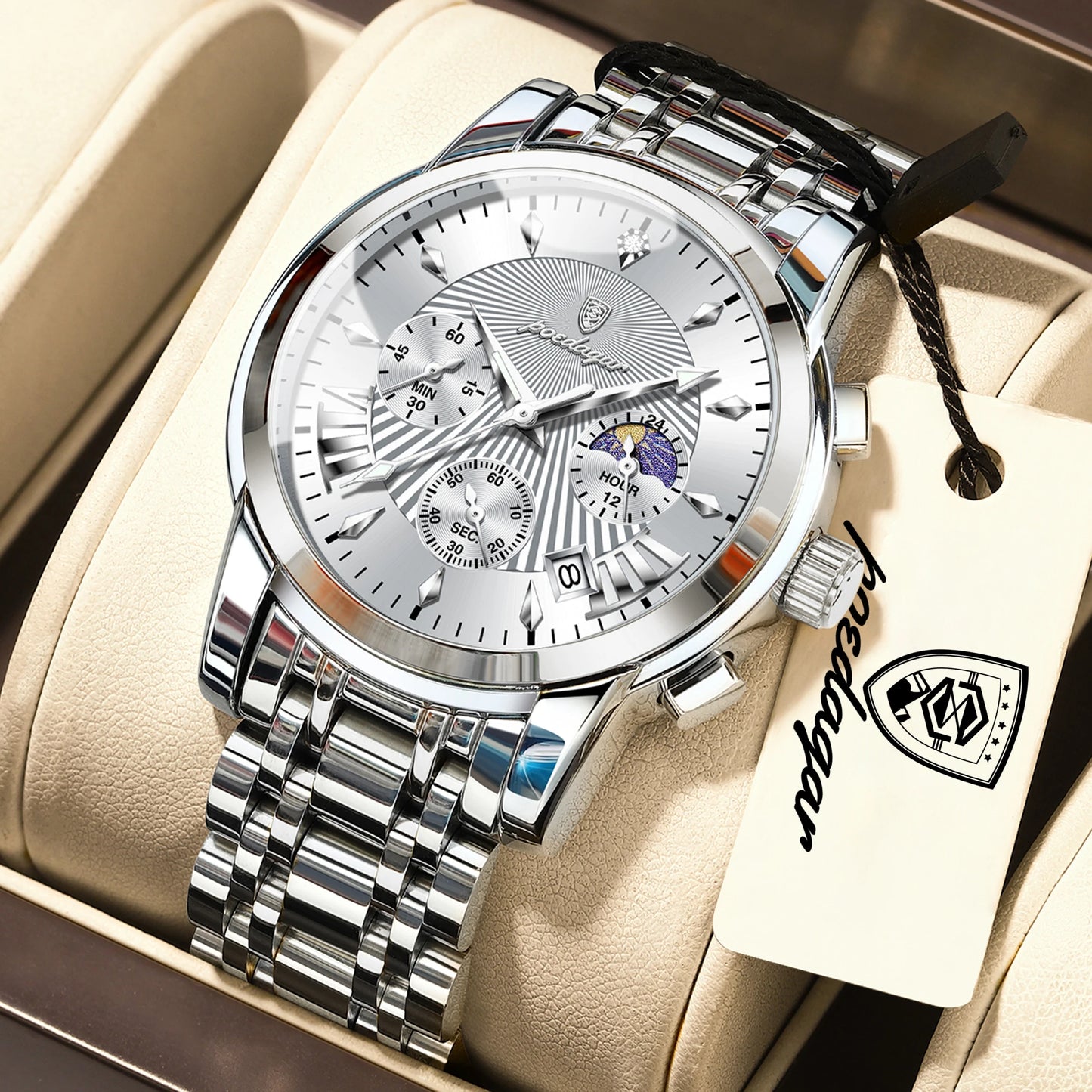 POEDAGAR Top Luxury Men Wristwatch Waterproof Luminous Date Chronograph Male Clock Stainless Steel Business Men's Quartz Watches