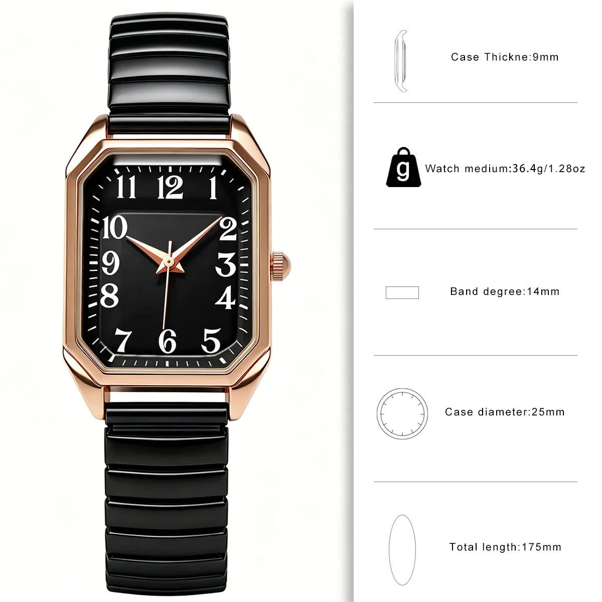 Business Luxury Simple Popular Fashion Elastic Strap Alloy Rectangle Women Ladies Quartz Watches