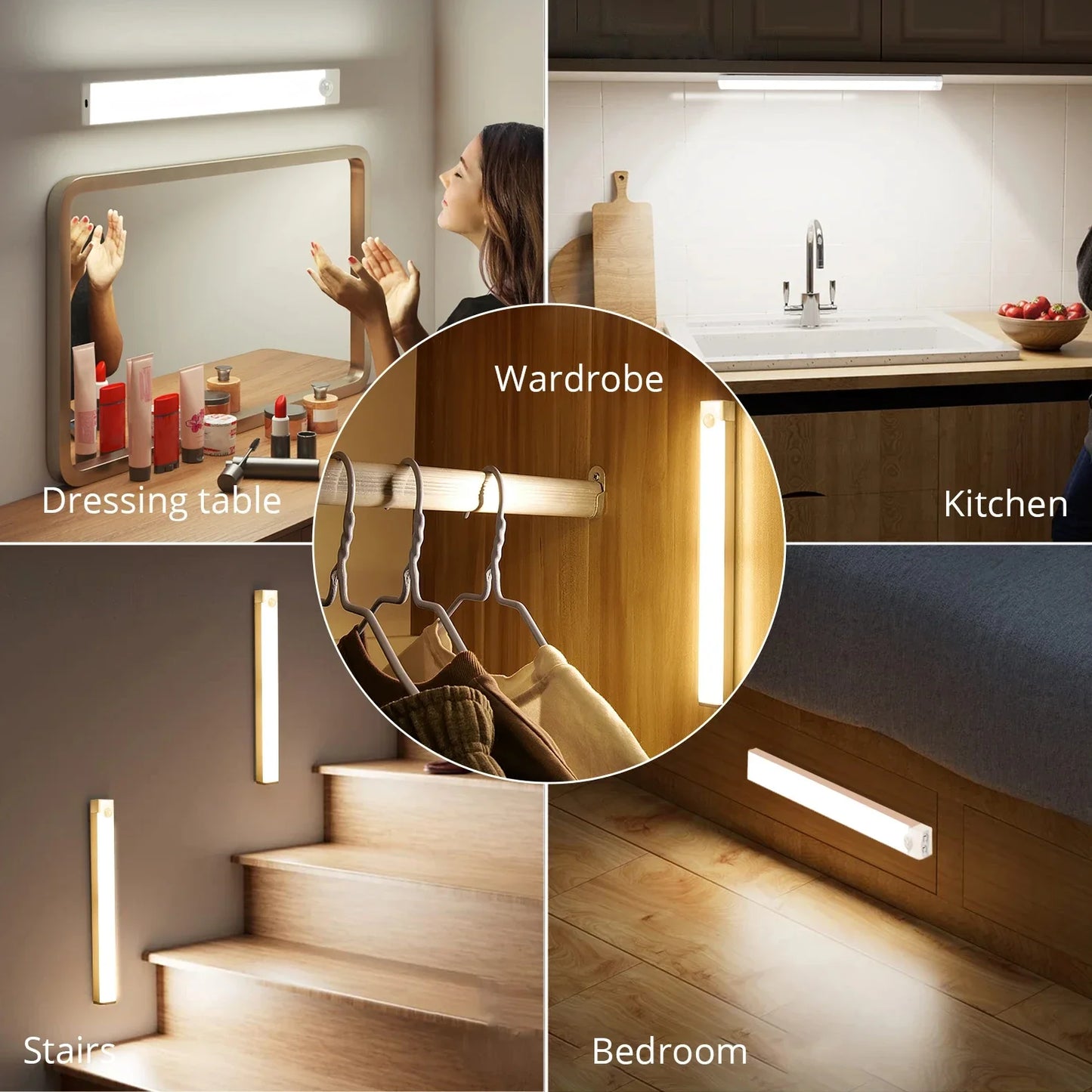 LED Motion Sensor Light Wireless LED Night Light Type C Rechargeable Light Cabinet Wardrobe Lamp Staircase Backlight For Kitchen