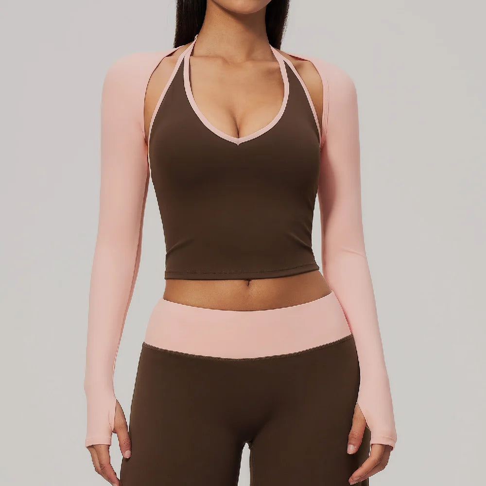 Yoga Long Sleeved Womens Fitness Long Sleeved Running Workout Gym Crop Top Off-Shoulder T-shirt Top With Thumb Holes Activewear