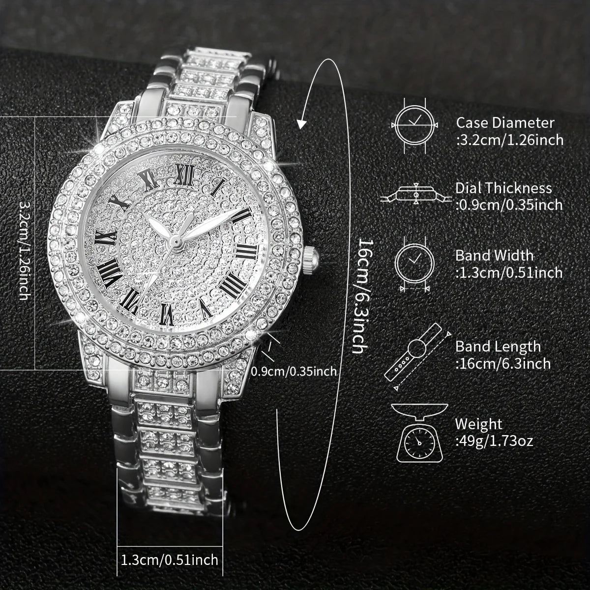 2PCS/Set Women's Watch Luxury Rhinestone Stainless Steel Quartz Watch Heart Bracelet Set(Without Box)