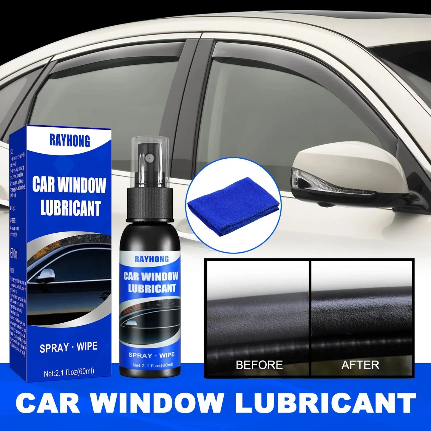 60ml Car Window Lubricant Lift Glass Sunroof Track Car Doors Sealing Strip Rubber Eliminating Abnormal Noises Lubrication Spray