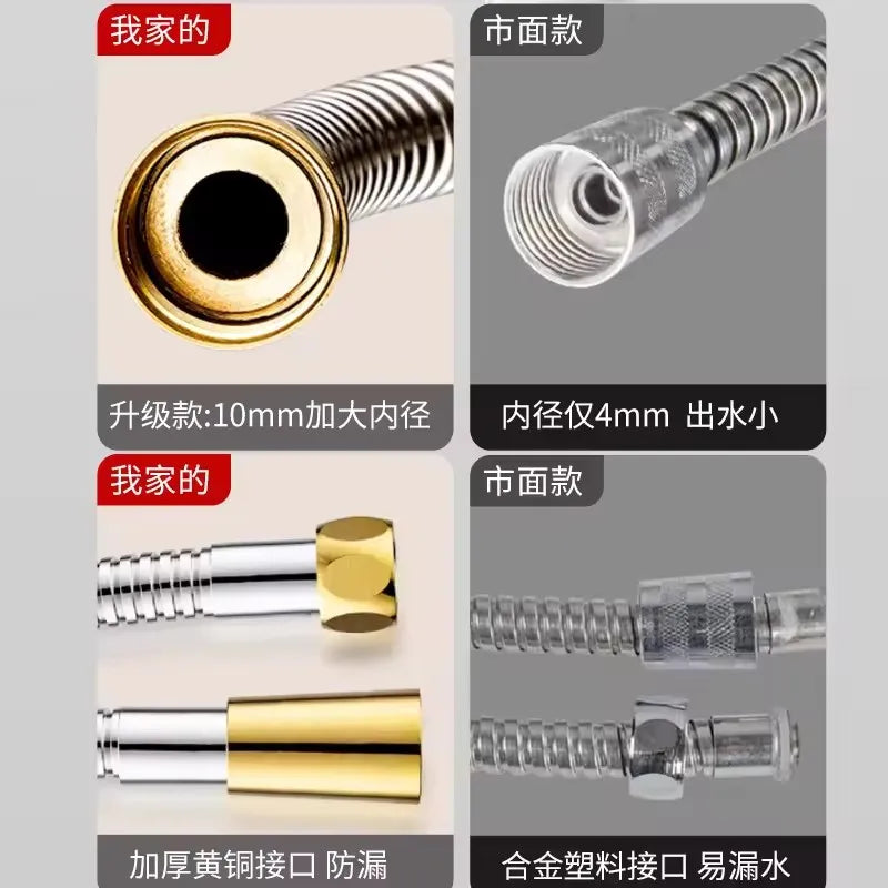 1.5/2/3M Large Flow Stainless Steel Shower Hose Brass Connector Flexible Shower Pipe Enlarged Inner Tube Bathroom Accessories