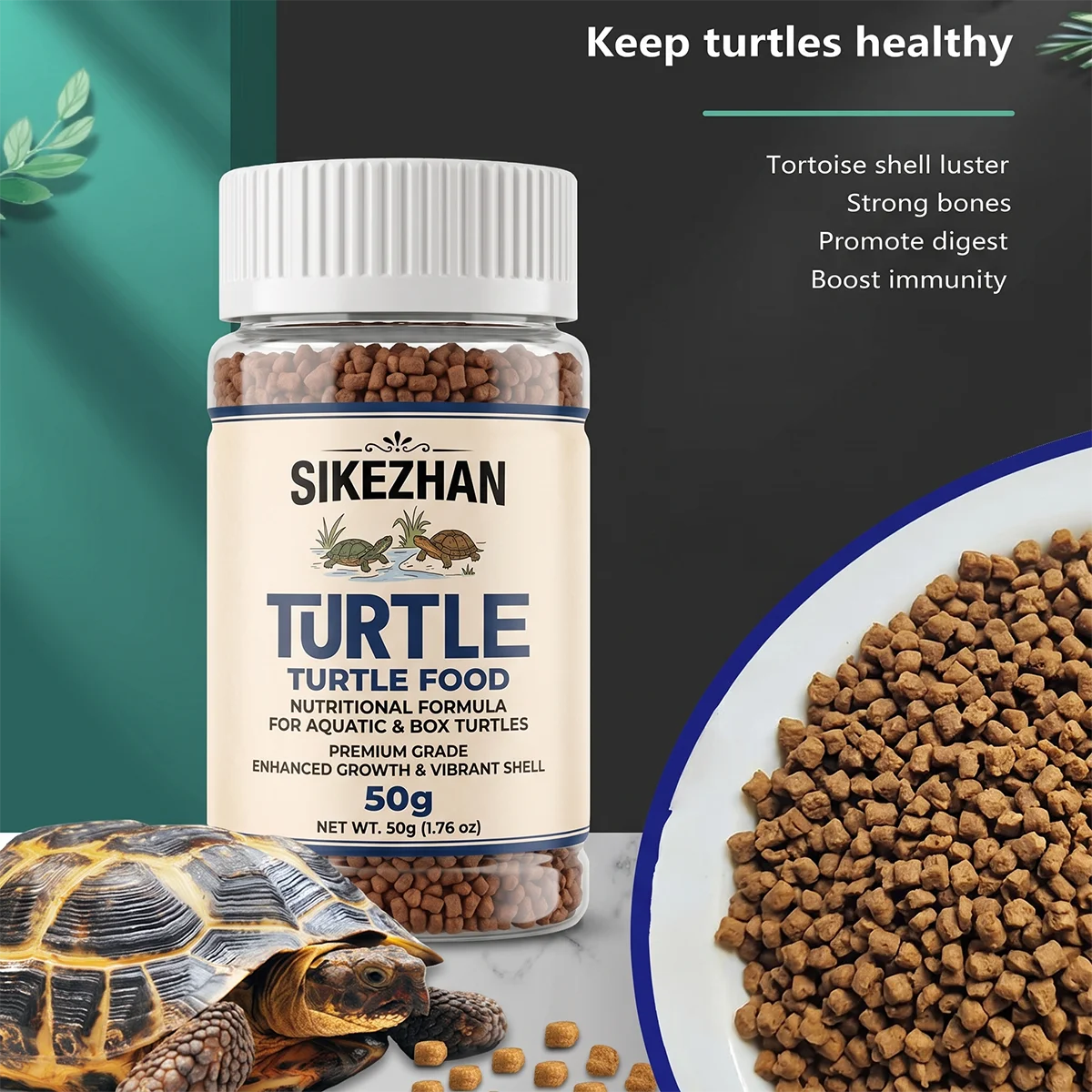 SIKEZHAN Turtle Food 50g Probiotic Pellets for Aquatic & Box Turtles Enhances Growth Vibrant Shell Health Nutrition