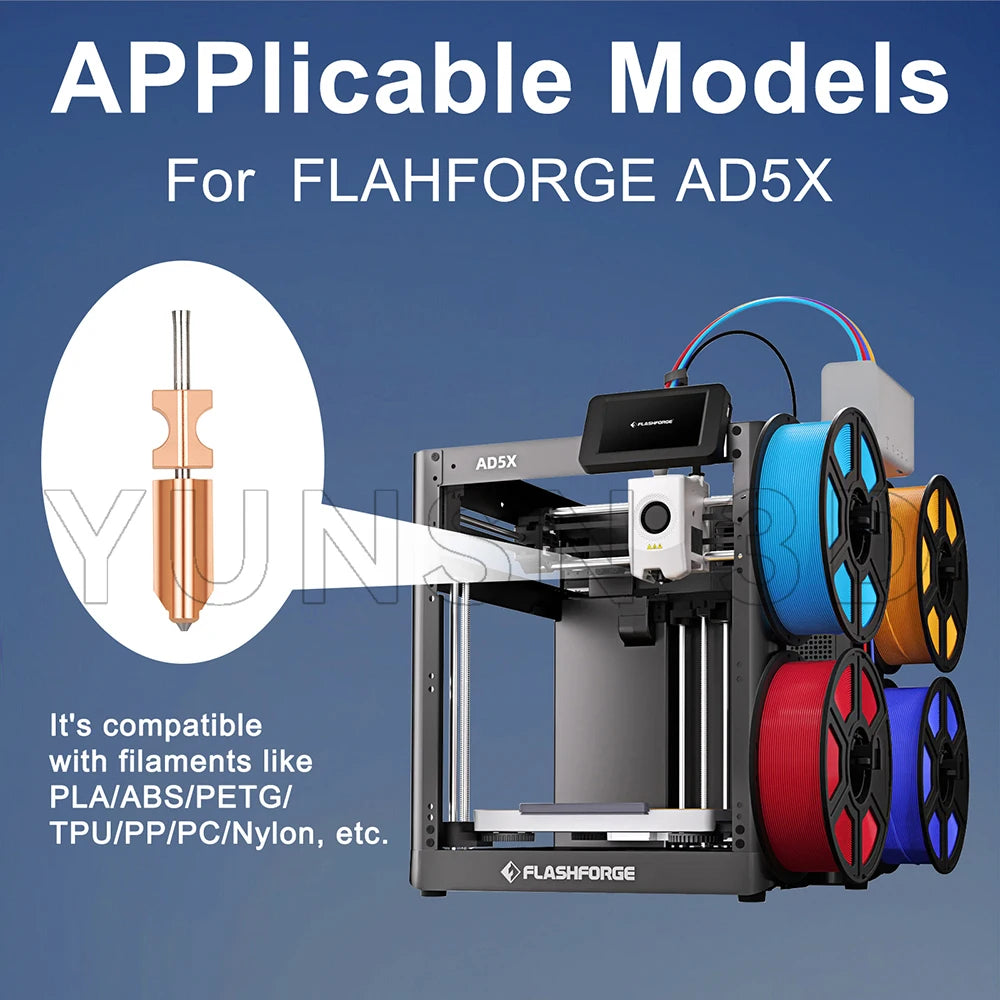 Bimetallic Nozzle For Flashforge AD5X New Upgraded Hardened Steel Hotend Nozzles 0.25/0.4/0.6/0.8mm 3D Printer Replacement Parts