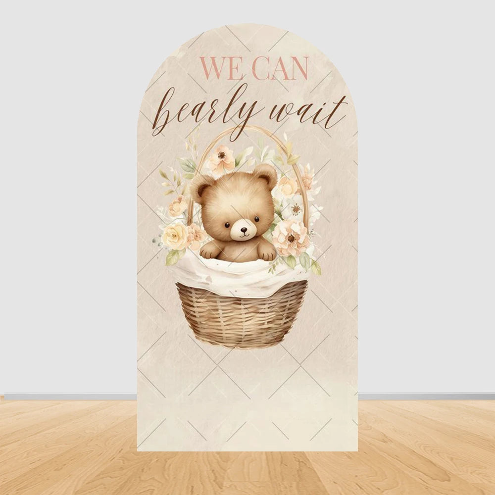 Pregnant Women Theme Arched Elastic Background Cover Welcome Baby Bear Flowers Baby Shower Photography Background Wall Decor