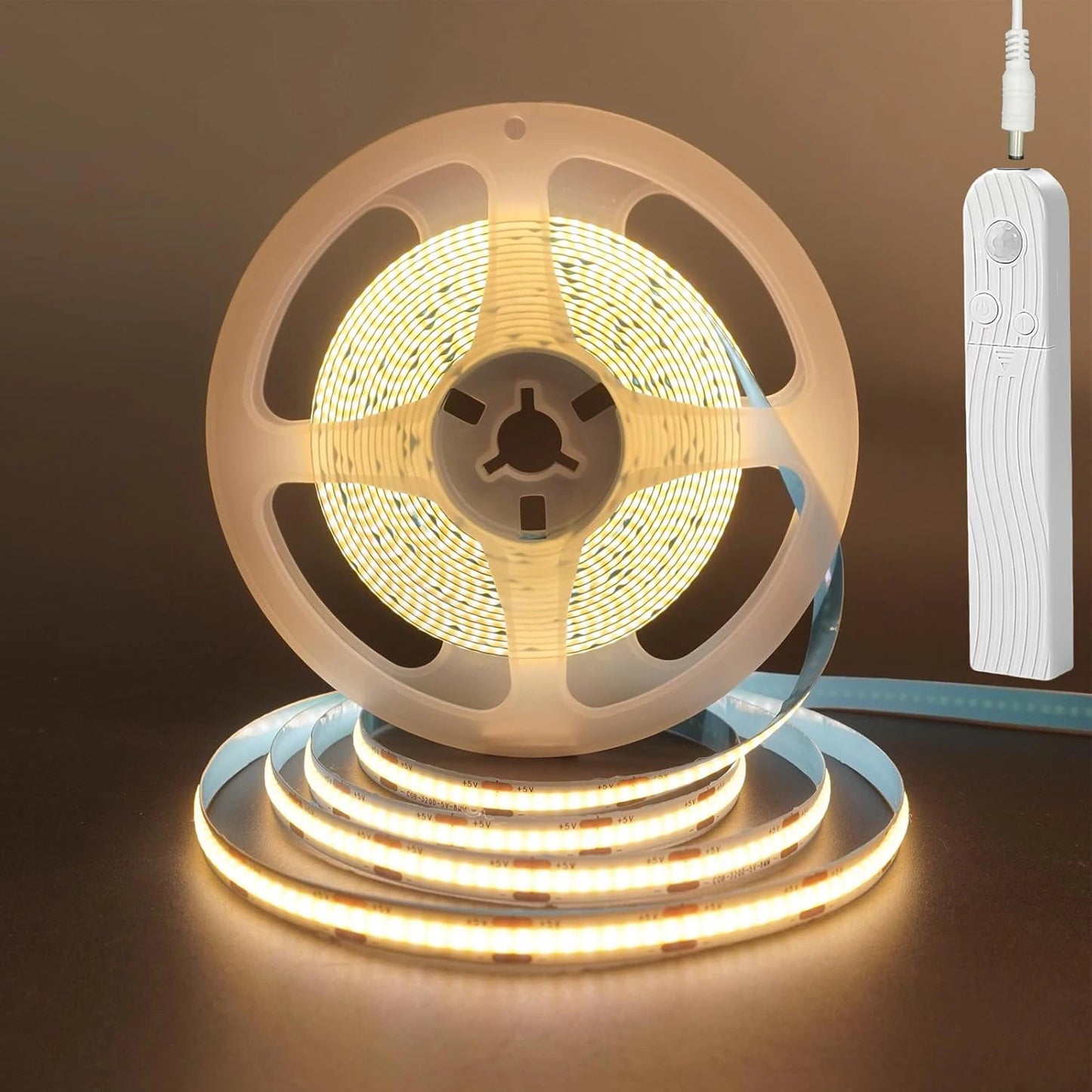 5V LED COB Light Strip with Motion Sensor Powered by Battery Or USB Cable for Cabinet Wardrobe Liner Lighting